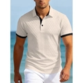 Polo en maille beige pour homme avec texture losange, col et poignets noirs contrastés - S / Khaki
