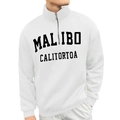 Détail de l'imprimé Malibu et col zippé sur ce sweat-shirt blanc rétro pour homme - S / Hauts / Blanc