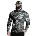 Detail of digital camouflage sun protection hoodie with integrated face mask and zipper - M / Black Grey White Digital Camouflage (ZT330-6)