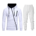 Survêtement homme blanc coupe ajustée avec fermeture éclair diagonale et capuche sport - Blanc Avec Fermeture Éclair Noire