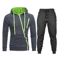 Survêtement homme gris avec détails zippés vert fluo et capuche pour sport de plein air - Gris Foncé Avec Fermeture Éclair Vert Néon
