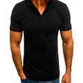 Polo noir ajusté pour homme à manches courtes avec col classique et poche poitrine - M / Noir