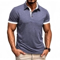 Ανδρικό μπλουζάκι πόλο slim fit σε μπλε denim πλέξη με λευκό γιακά και κουμπιά - S / Ναυτικό μπλε