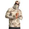 Detail of camouflage tactical sun hoodie featuring integrated face mask and thumbhole cuffs - M / Desert Digital Camouflage (ZT329-8)