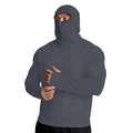 Detail of dark grey sun protection hoodie featuring built-in face mask and zipper closure - Dark Gray