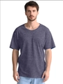 Détail d'un t-shirt adaptatif gris à manches courtes avec poche poitrine en coton doux - Bleu Marine