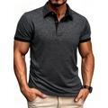 Herren Slim Fit Polo-Shirt in Melange-Grau mit dunklen Kontrasten an Kragen und Ärmeln - S / Dunkelgrau