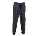 Detalle de pantalones deportivos gris oscuro con textura de punto y cordón azul - Gris Oscuro y Azul