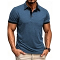 Polohemd für Herren in Blaugrau mit meliertem Stoff und schwarzen Kontrast-Abschlüssen - S / Denim-Blau
