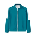 Teal sports jacket with stand collar and white zip inspired by popular TV series style - Size 110 / Jacket Style / Teal (001-X)