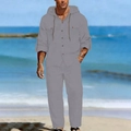 Dettaglio di camicia da uomo con cappuccio in lino grigio scuro con tasche e bottoni - 3XL / Grigio