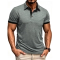 Herren Slim Fit Polo-Shirt in Graumeliert mit schwarzem Kontrastkragen und Bündchen - S / Grün