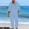 Dettaglio di un completo in lino celeste con camicia con cappuccio e pantaloni coordinati - 3XL / Azzurro