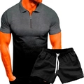 Conjunto de polo deportivo de verano para hombre con top degradado gris y pantalones cortos negros - Negro