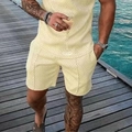 Completo estivo da uomo con trama 3D a diamante in tonalità giallo crema chiaro - XS / Cream/Beige (ZK87-39)
