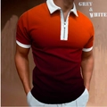 Close-up of men's polo shirt featuring an orange-to-purple gradient and metal zipper detail - S / Tops / Red Gradient