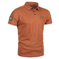 Detail of orange tactical polo shirt with US Army chest patch and Special Forces sleeve badge - M / Khaki