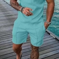 Set estivo da uomo in azzurro con esclusiva trama geometrica in maglia 3D alla moda - M / Light Blue/Cyan (ZK87-38)