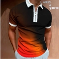 Detail of men's polo shirt with black and orange gradient pattern and white contrast collar - S / Tops / Black Orange Gradient