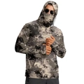 Men's camouflage sun protection hoodie with integrated face mask and thumbhole cuffs - 3XL / Grey-Brown Pixel Camouflage (ZT329-30)