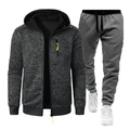 Heren sporttrainingspak in gemĂȘleerd grijs met neonaccenten en geribbelde manchetten - S / Donkergrijs (Top) En Zwart (Broek)