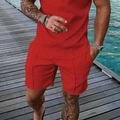 Completo estivo da uomo rosso con trama geometrica 3D per vacanze al mare e tempo libero - L / Bright Red (ZK87-33)