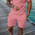 Completo estivo casual da uomo rosa con trama a rombi 3D e maniche corte - M / Pink (ZK87-32)