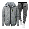 Grijs sportpak voor heren met trainingsjack met capuchon en joggingbroek voor fitness - S / Lichtgrijs (Top) En Donkergrijs (Broek)
