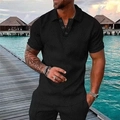 Summer men's 3D geometric texture polo shirt and pants set in black vintage casual style - 2XL / Black