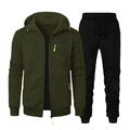 Heren sportset met olijfgroene jacquard hoodie en zwarte joggingbroek voor trainingen - S / Legergroen (Top) En Zwart (Broek)