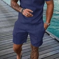 Dettaglio di pantaloncini estivi da uomo con trama ondulata 3D su tessuto blu navy - M / Deep Blue (ZK87-30)