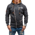 Dunkelgrauer Herren-Kapuzenpullover mit seitlichem Reißverschluss und gelbem Futter - S / Oberteile / Schwarz und Grau