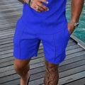 Detalle del conjunto azul para hombre con textura de punto 3D y cordón ajustable - XS / Azul Brillante (ZK87-29)