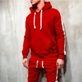 Men's red hooded tracksuit with white side stripes and drawstring sporty casual two-piece set - Burgundy