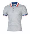 Détail du polo pour homme avec col rayé et texture de tissu en maille piquée - L / Gris clair