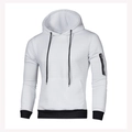 Detail van witte jacquard hoodie met zwarte trekkoorden en gewatteerde textuur - S / Wit