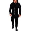 Schwarzer Sportanzug für Herren mit Kapuzenpullover und dekorativer Ärmeltasche - Schwarz