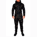 Survêtement de camouflage d'extérieur pour hommes avec sweat à capuche zippé et pantalon slim - Vert Camouflage