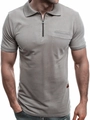 Detail view of grey slim-fit Polo shirt featuring zipper collar and piquè cotton texture - S / Light Gray