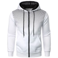 Detail of white hooded zip-up sweatshirt with black gradient polka dot print and drawstring - L / White