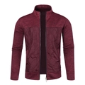 Men's wine red zip-up cardigan jacket with quilted front and stand collar design - S / Tops / Burgundy