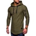 Detail of army green hoodie showing the textured waffle fabric and zipper arm pocket - Army Green