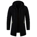 Men's long knit hoodie in black with contrast neon green zipper pulls and slim fit - Black