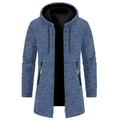 Blue heather longline zip-up hoodie for men with neon green zippers on white background - Navy Blue