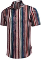 Detail of colorful vertical striped short sleeve shirt featuring label and fabric texture - S / Colorful Vertical Stripe Pattern (ZT165-2)