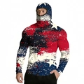 Detail of hooded sun protection shirt featuring patriotic flag print and built-in face mask - Zt330-27 / 3XL