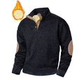 Men's casual slim fit stand collar sweatshirt with button detail and warm fleece lining - M / Black
