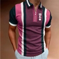 Herren Kurzarm-Poloshirt mit Reißverschluss, Hahnentritt-Muster und Streifen-Design - S / Oberteile / Rosa