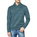Men's loose knit sweater in heathered teal with a dual-button shawl collar design - Denim Blue
