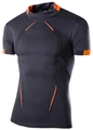 Detail van heren compressie t-shirt met oranje accenten en 3D-getextureerde panelen - S / donkergrijs